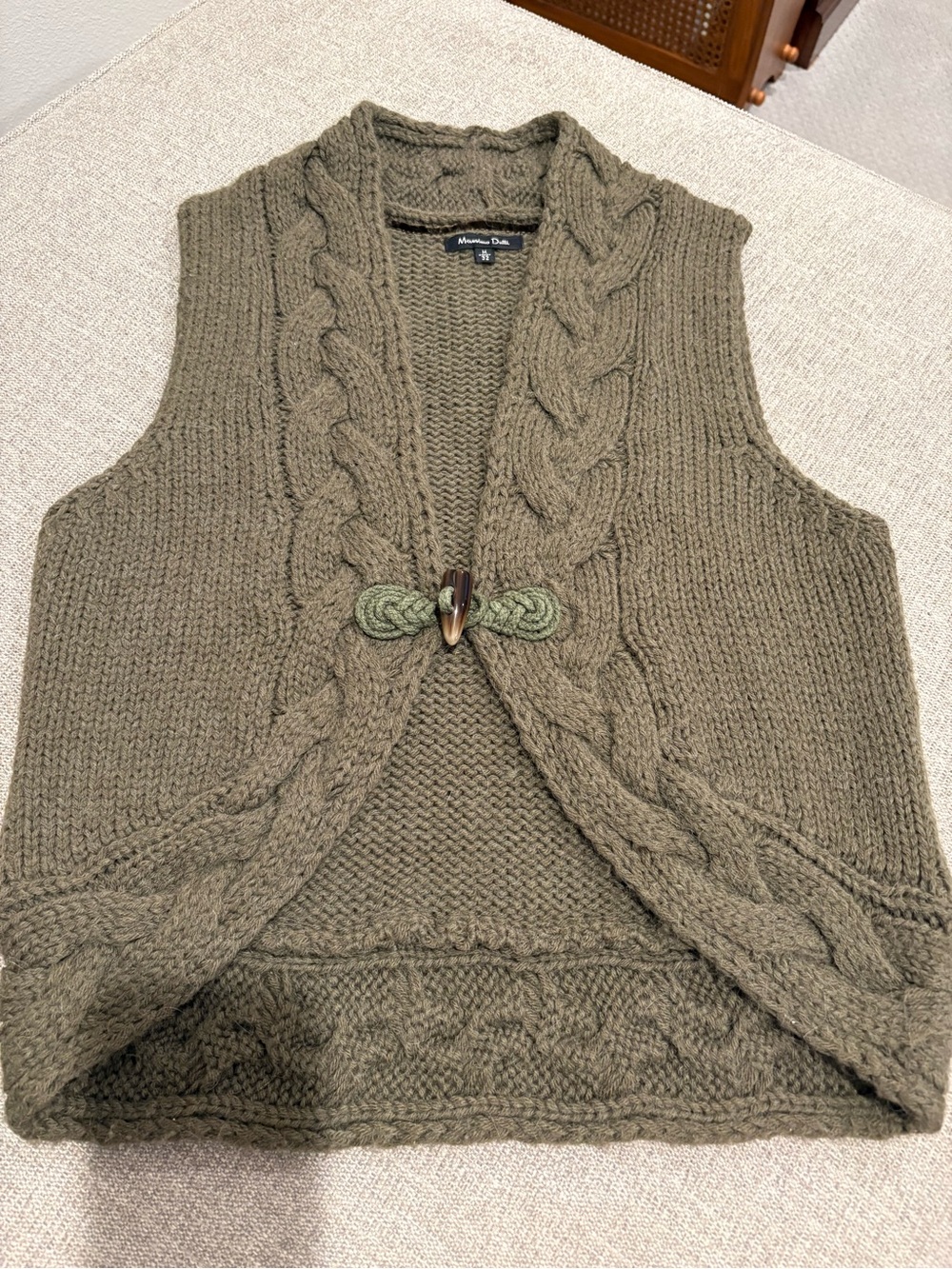 Massimo Dutti Olive Cable Knit Toggle Vest